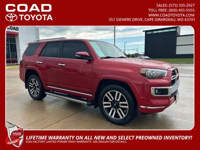 2022 Toyota 4Runner Limited in Barcelona Red Metallic — front three-quarter view